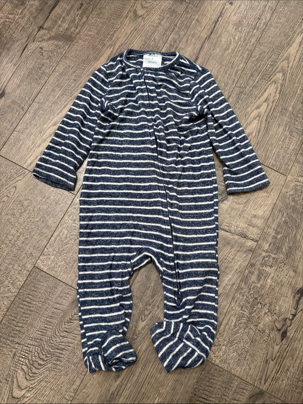 Aiden + Anais snuggle knit Navy & White Striped Baby One-Piece